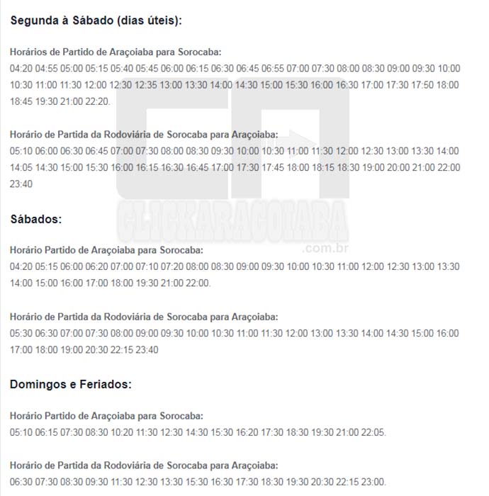 Horários de ônibus Araçoiaba x Sorocaba. Horários de ônibus Araçoiaba x Sorocaba.